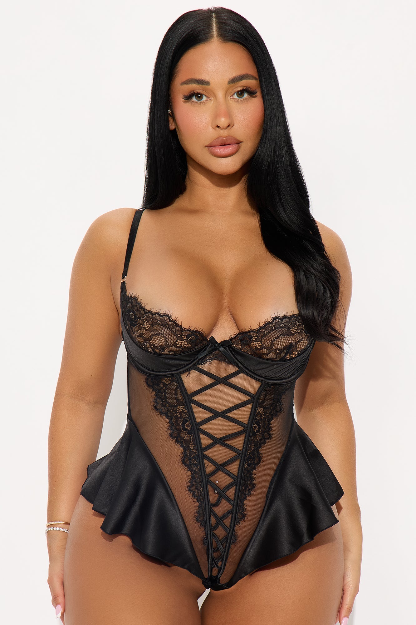 Lace It Or Leave It Mesh Lace Teddy - Black