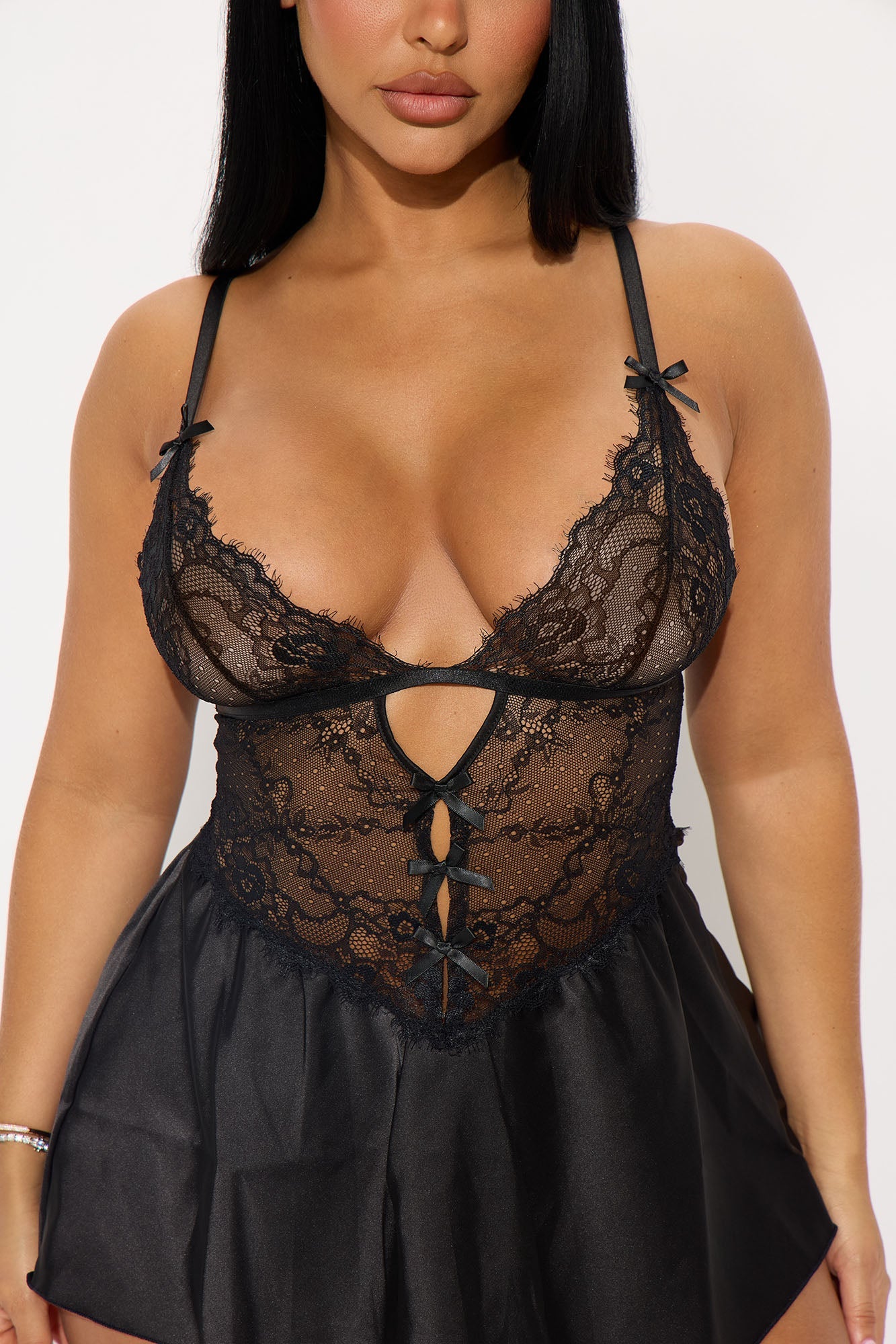 La Vie En Lace Satin Babydoll - Black