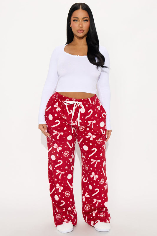 Tis The Season Plush PJ Pants - Burgundy