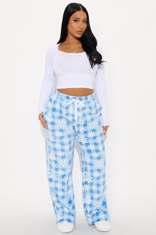 Jolly Snowflakes Plush PJ Pants - Light Blue