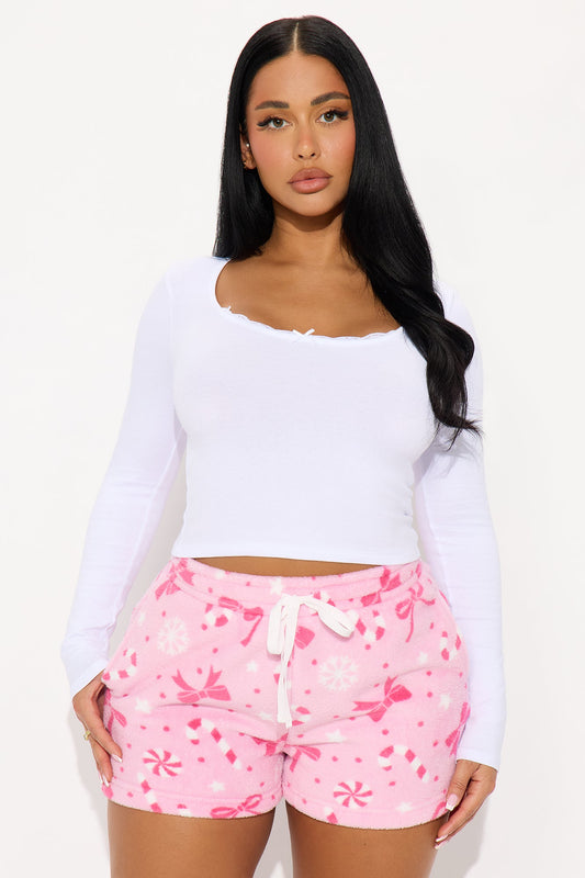 Candy Cane Cutie Plush PJ Shorts - Pink