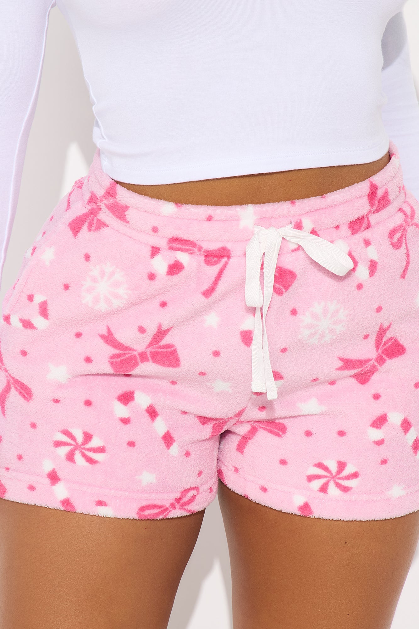 Candy Cane Cutie Plush PJ Shorts - Pink