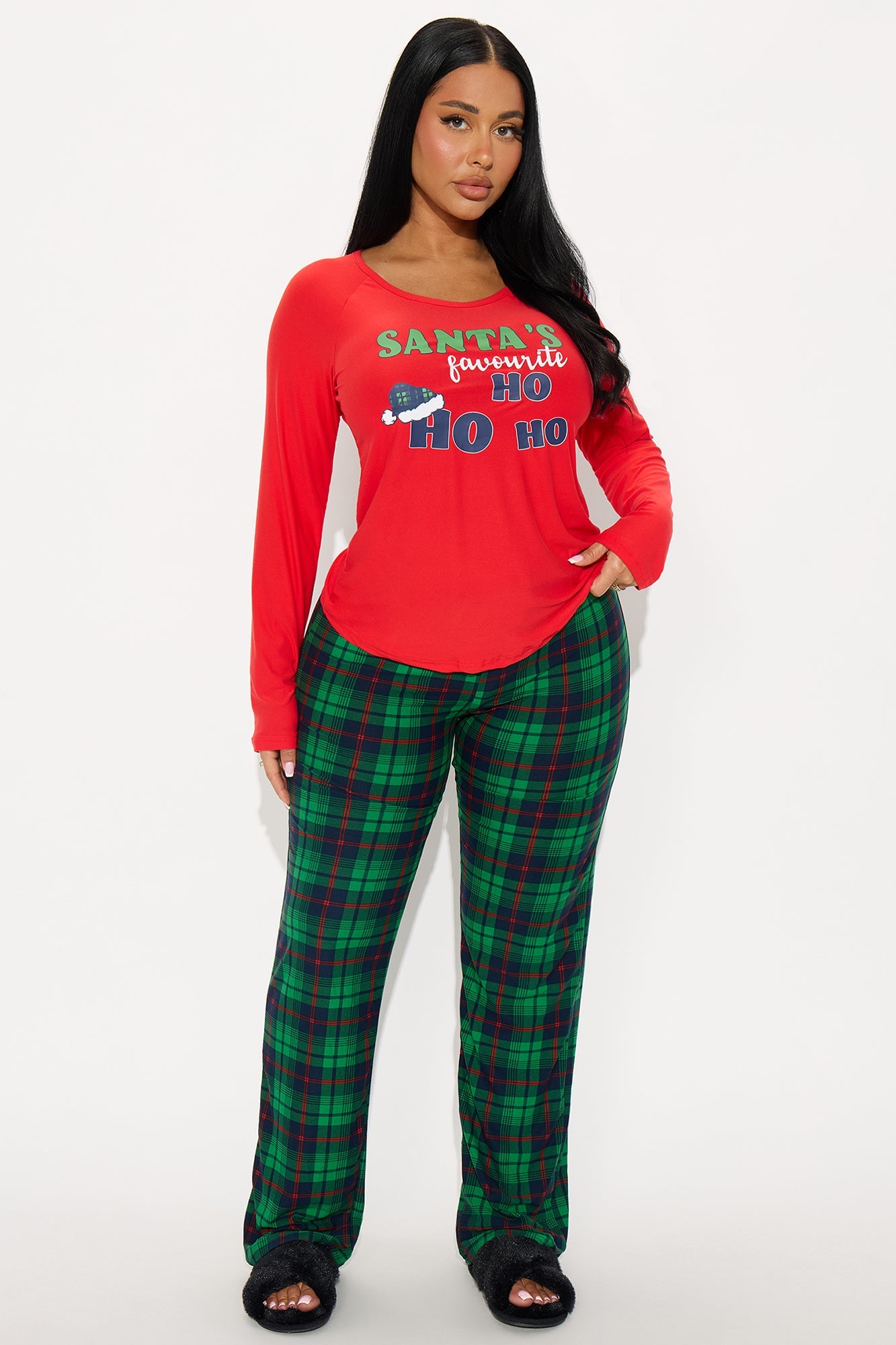 Santa's Favorite Ho Long Sleeve PJ Pant Set - Red/combo