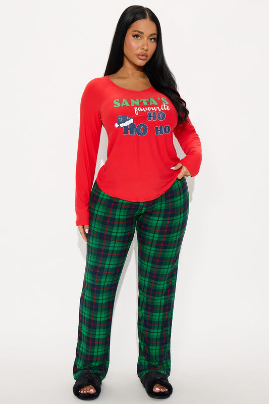 Santa's Favorite Ho Long Sleeve PJ Pant Set - Red/combo