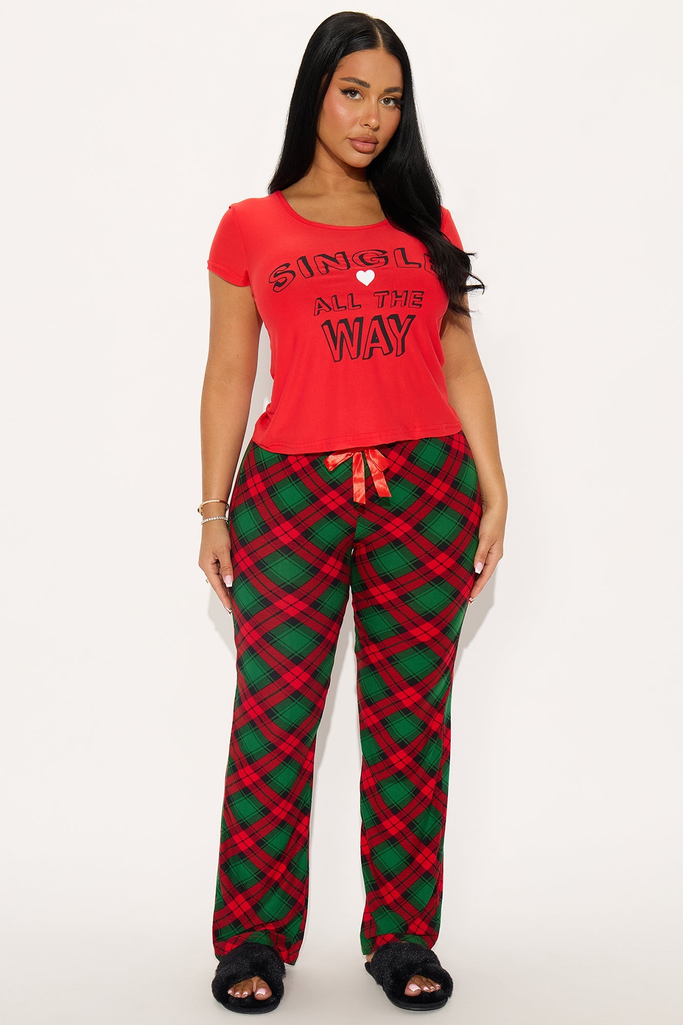 Single All The Way Short Sleeve Plush PJ Pant Set - Red/combo