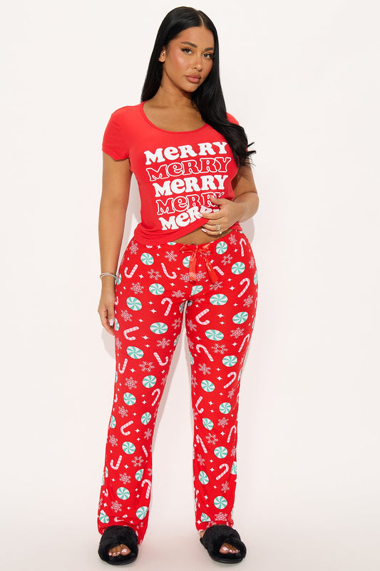 Merry Mood Short Sleeve PJ Pant Set - Red/combo