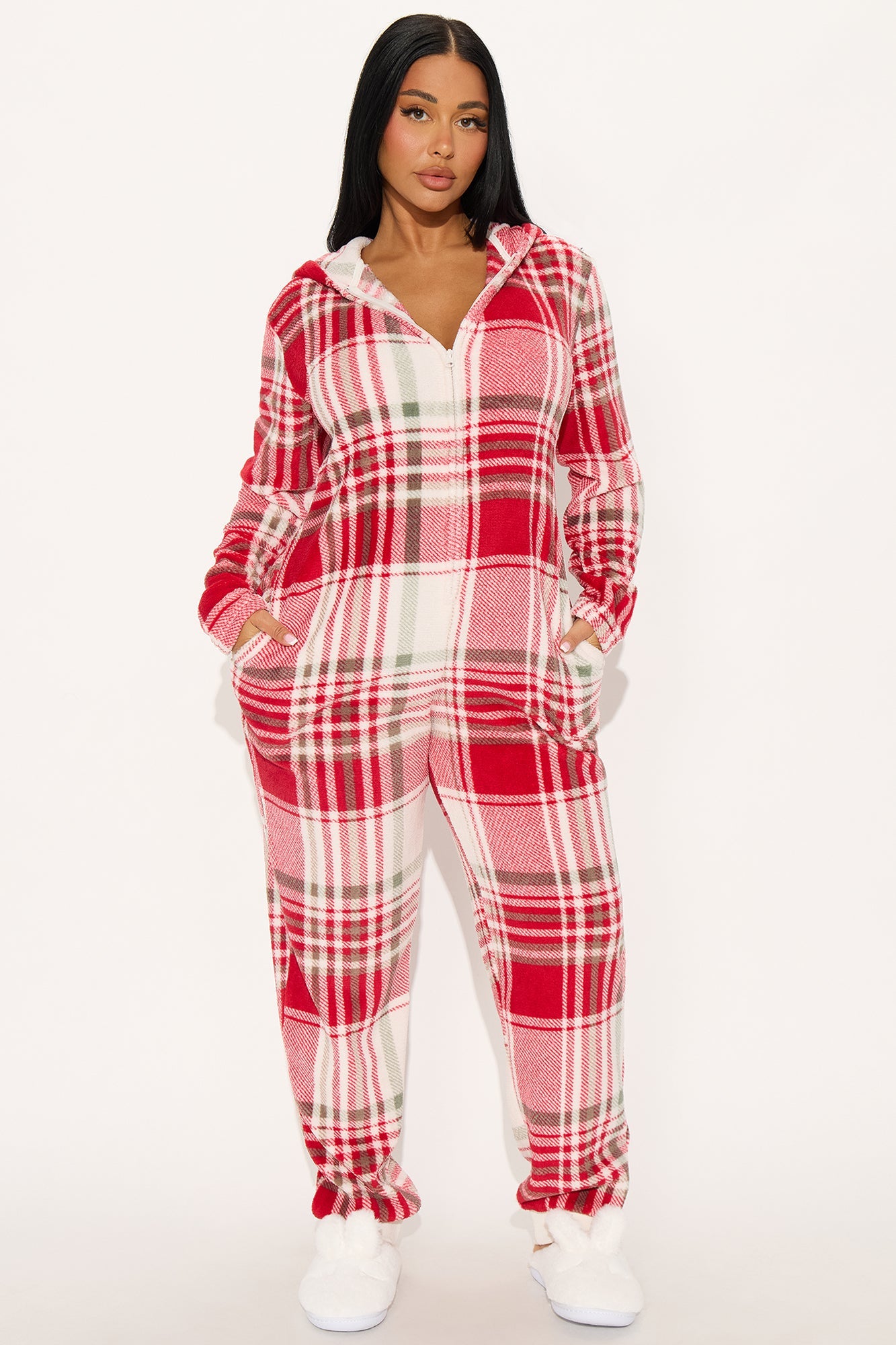Christmas Morning Plush PJ Jumpsuit Onesie - Red/combo