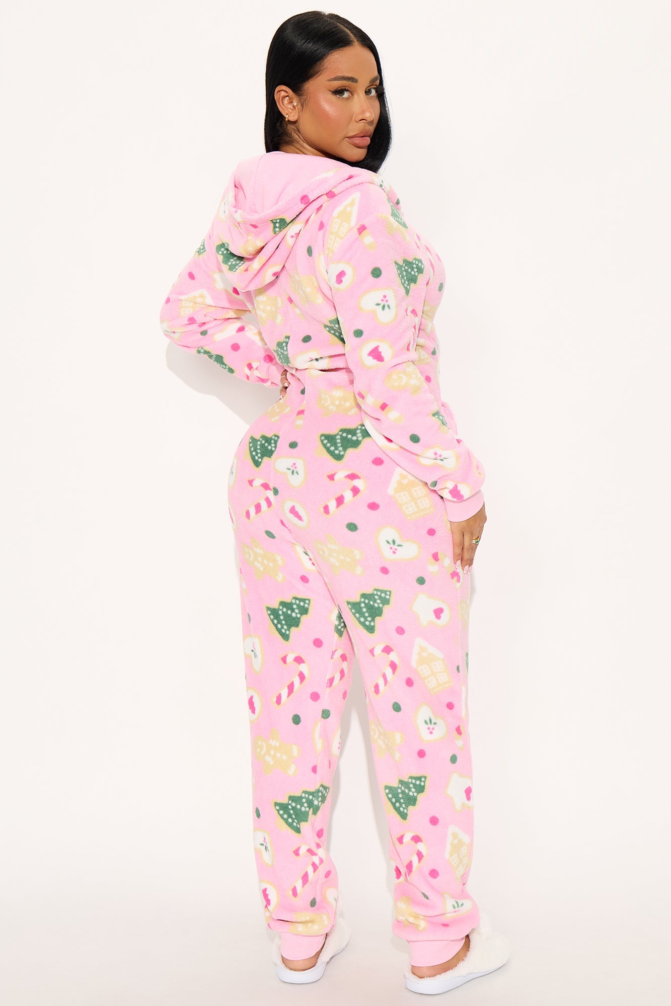 Christmas Treats Plush Hoodie PJ Jumpsuit Onesie - Pink/combo