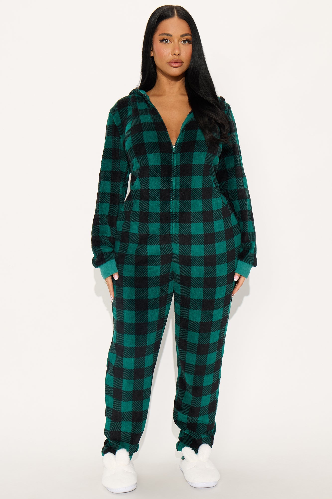 Always Cozy Plush Matching Family PJ Jumpsuit Onesie - Black/Green