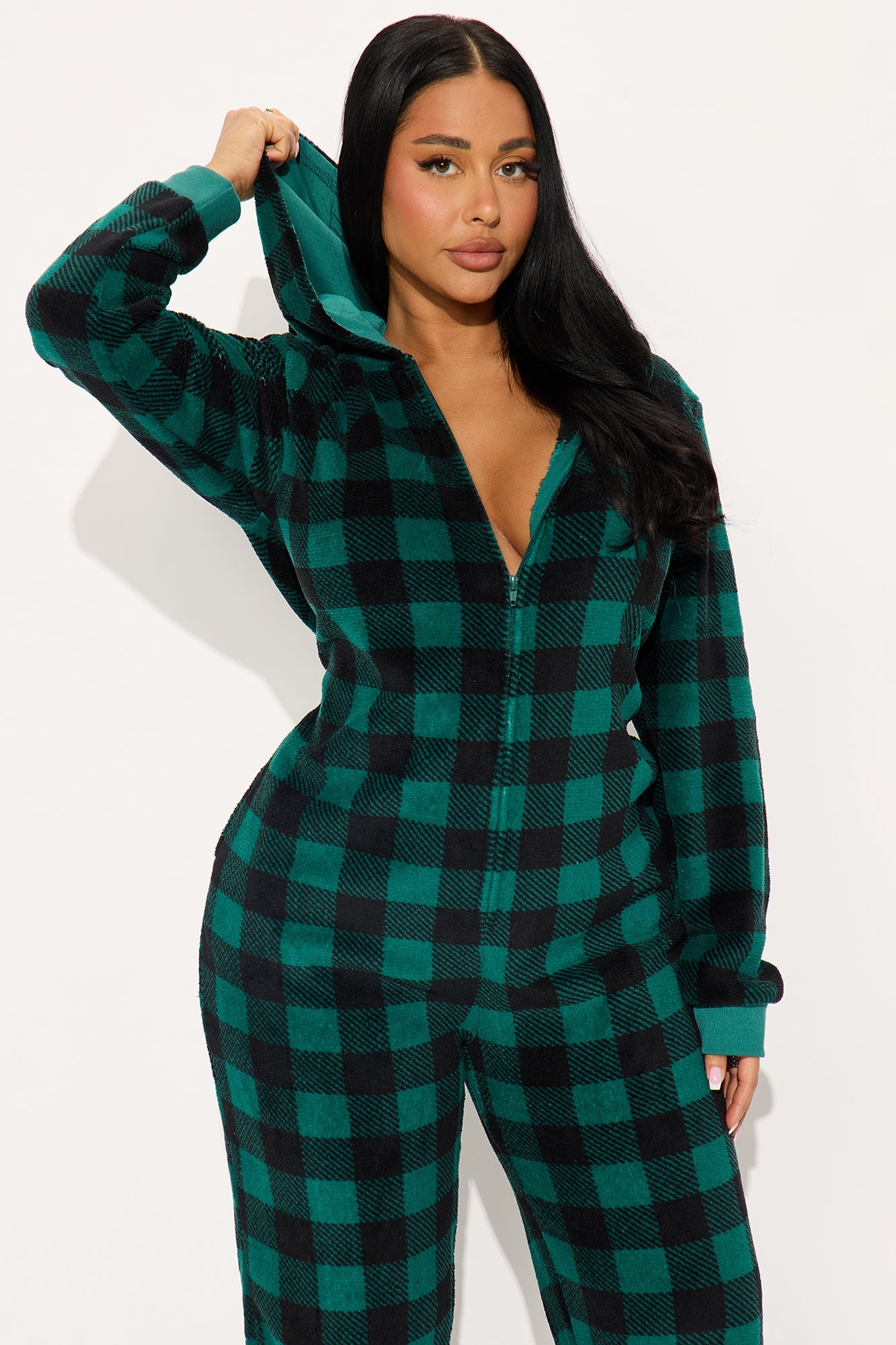 Always Cozy Plush Matching Family PJ Jumpsuit Onesie - Black/Green