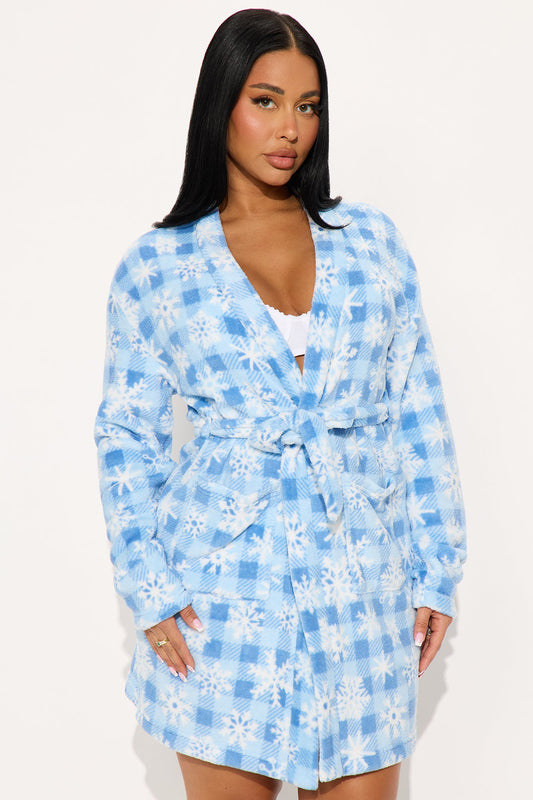 Jolly Snowflakes Plush PJ Robe - Light Blue