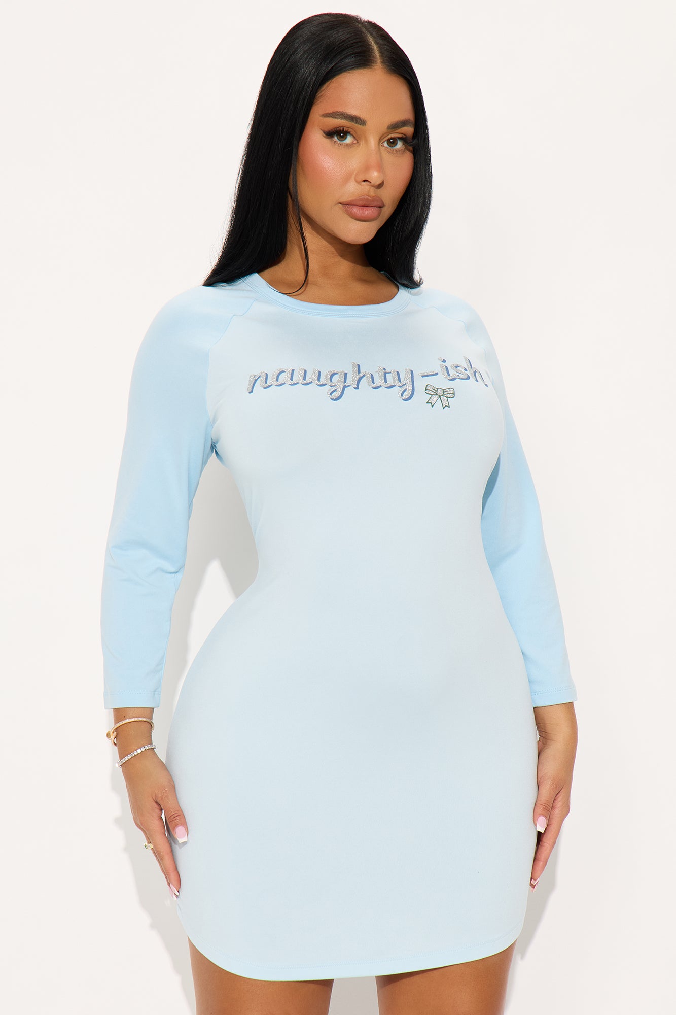 Naughtyish Glitter PJ Sleep Shirt - Light Blue