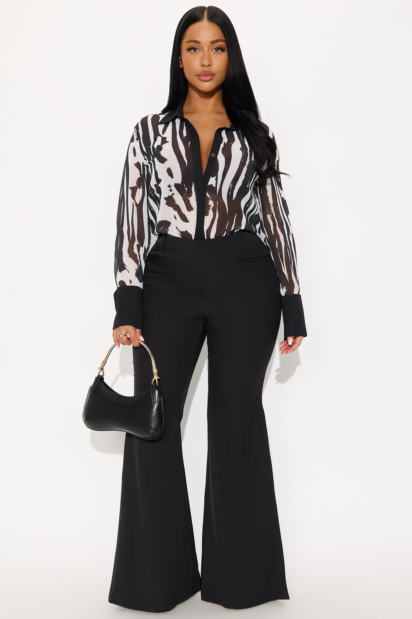 Janet Crepe Flare Trousers 33″ - Black