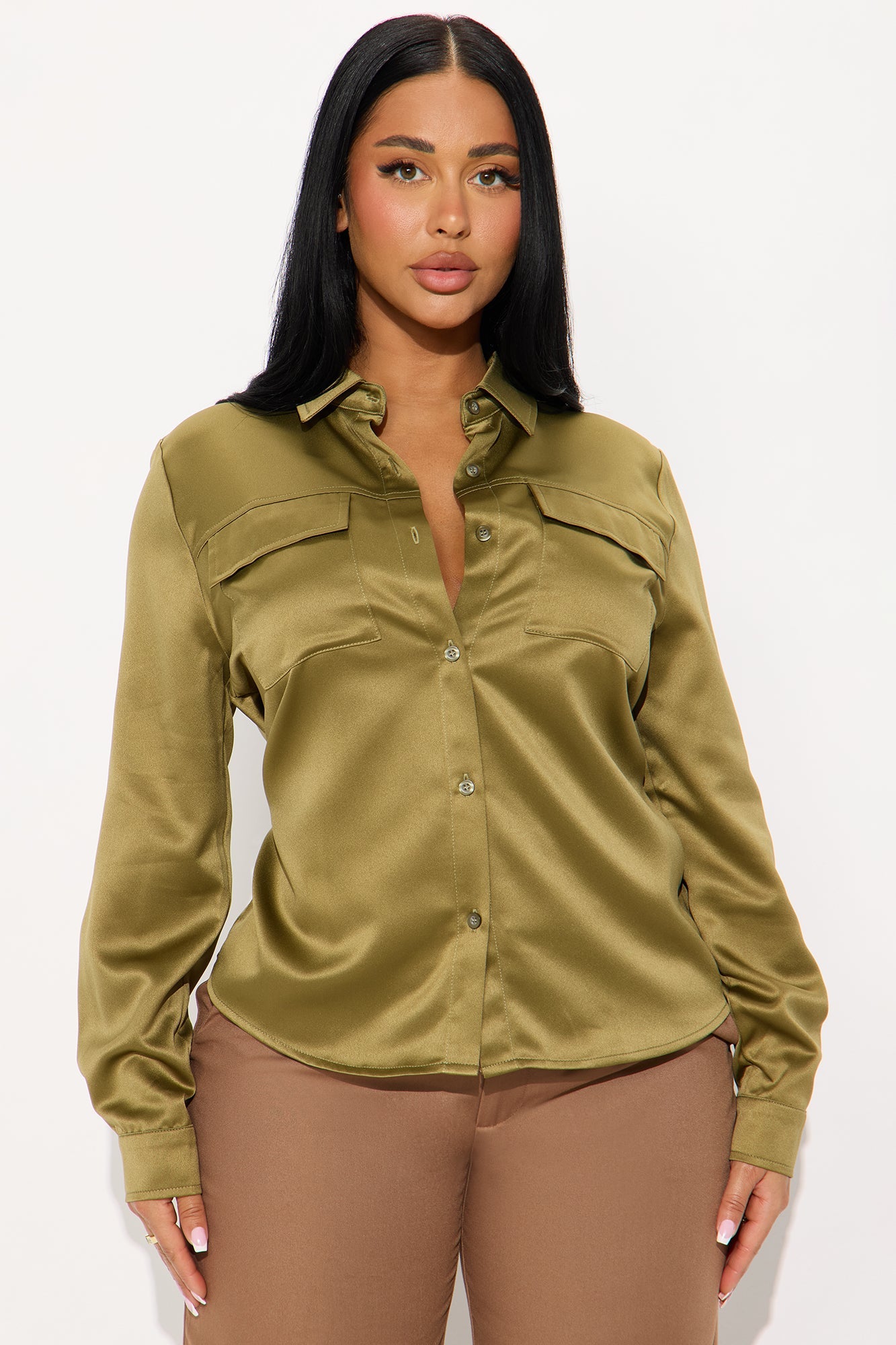 Star Player Satin Shirt - Olive
