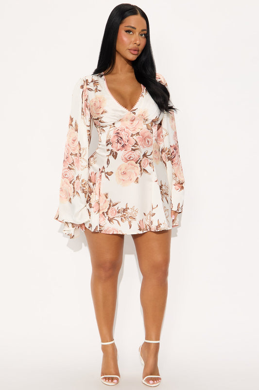 Flowery Days Satin Mini Dress - Pink/combo