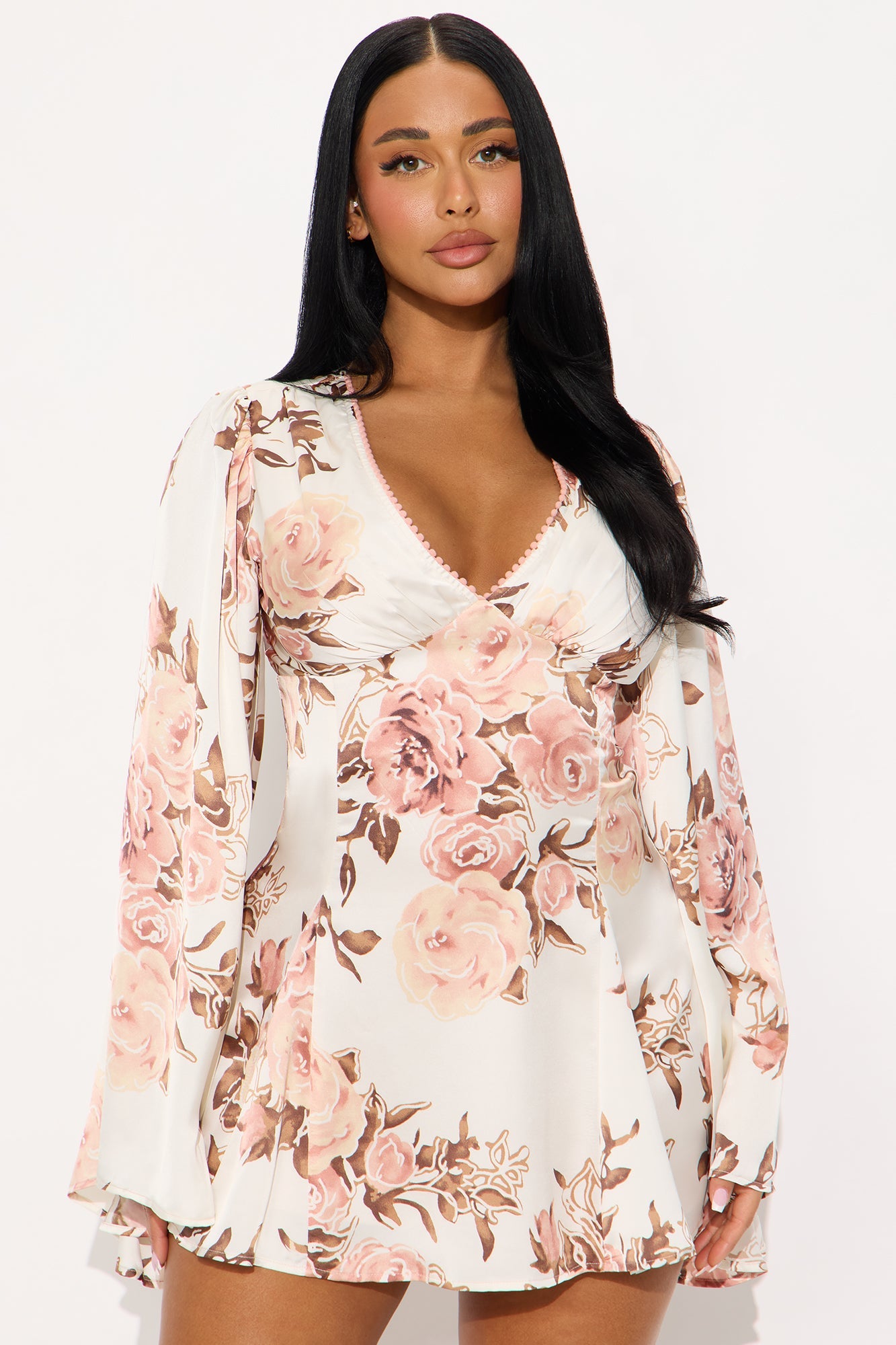 Flowery Days Satin Mini Dress - Pink/combo