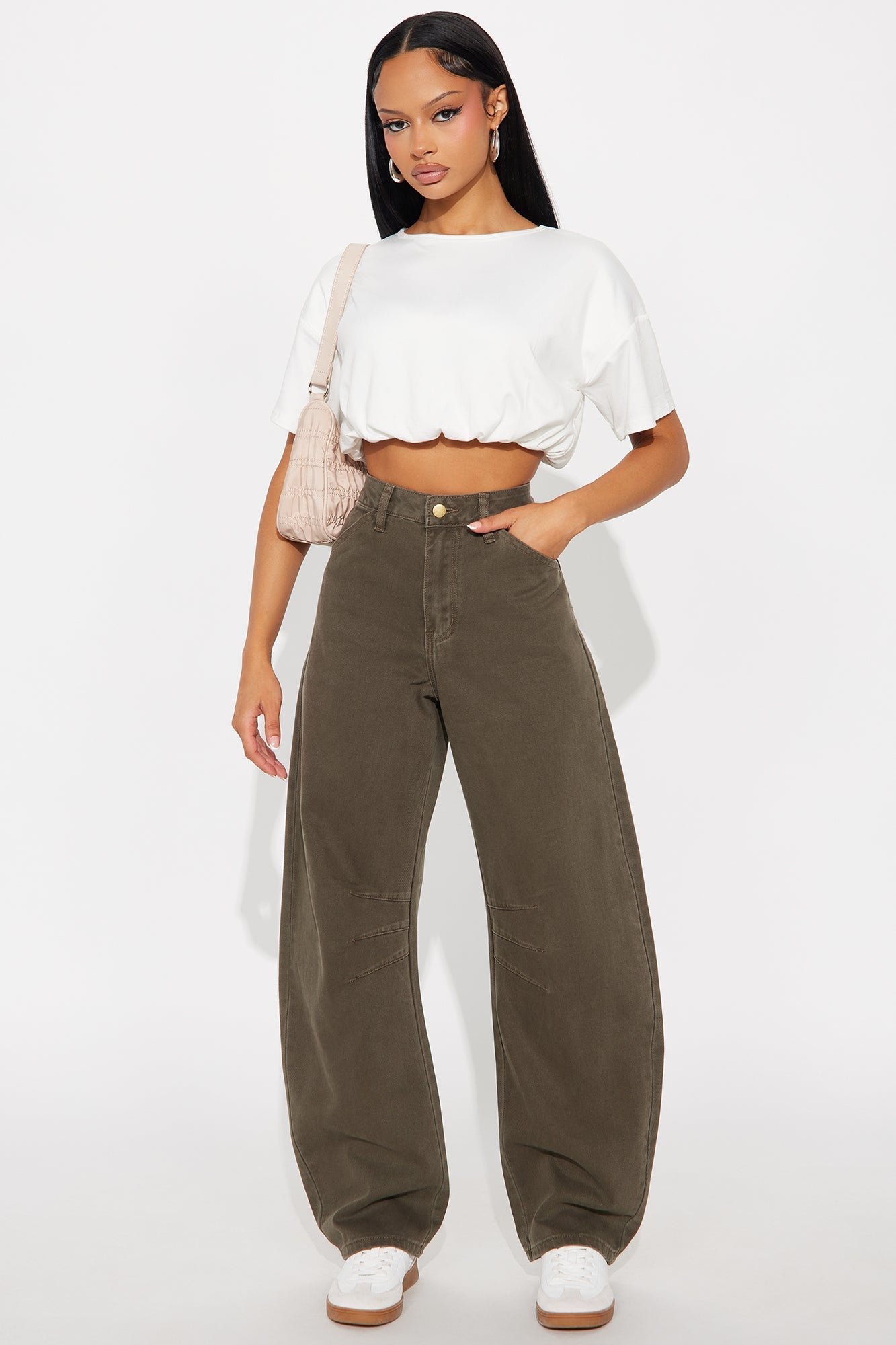 Drinks On Me Barrel Leg Jeans - Olive