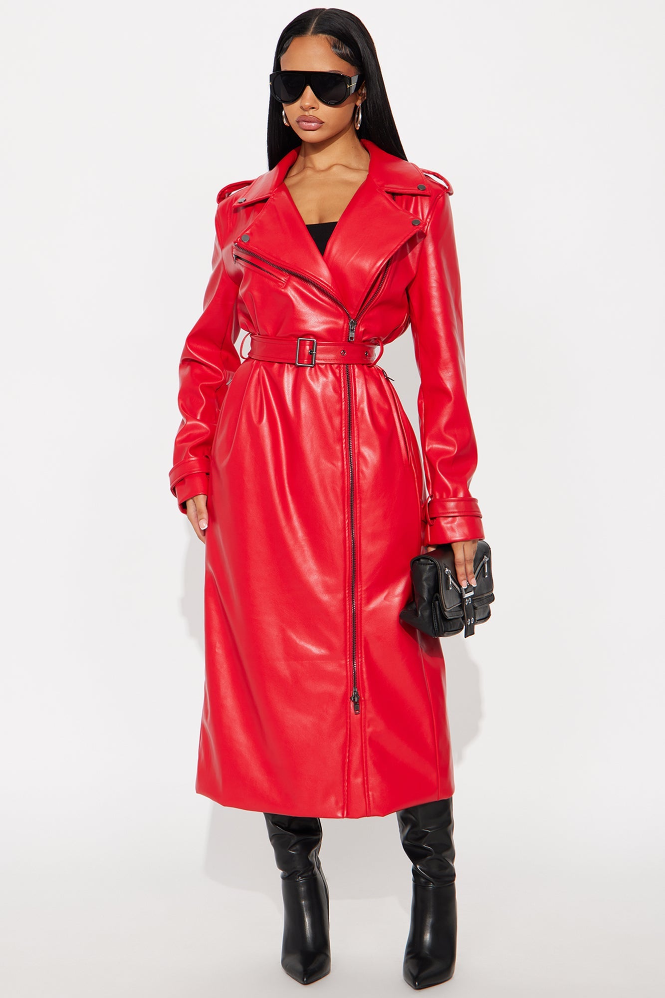 Late Night Drives Faux Leather Coat - Red