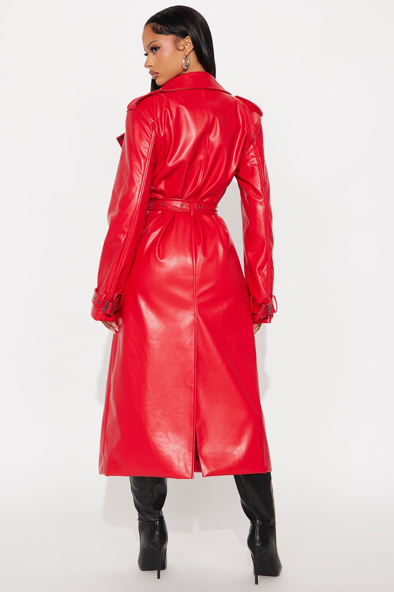 Late Night Drives Faux Leather Coat - Red