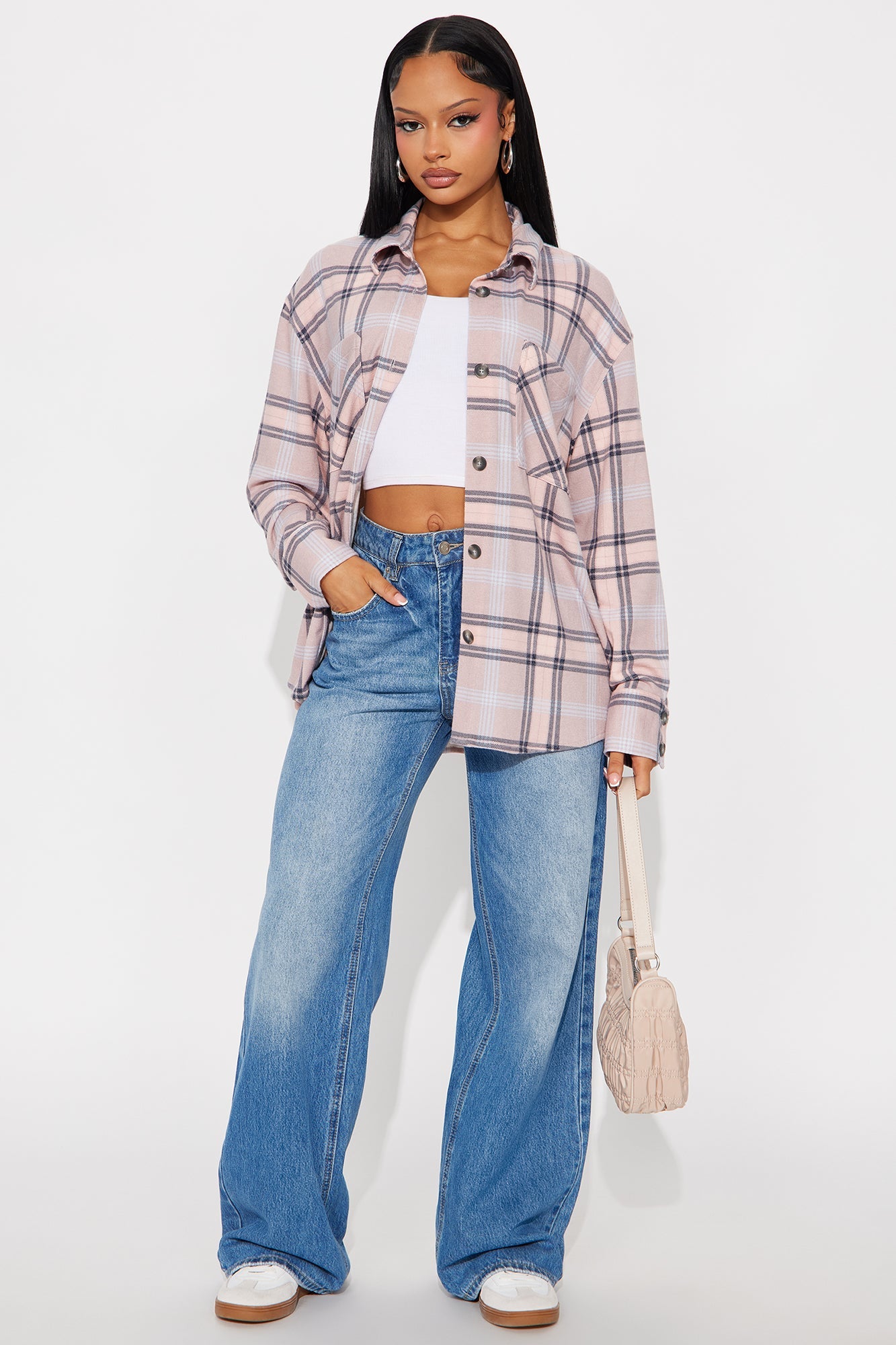 Reagan Long Sleeve Button Up Fleece Shirt - Blush