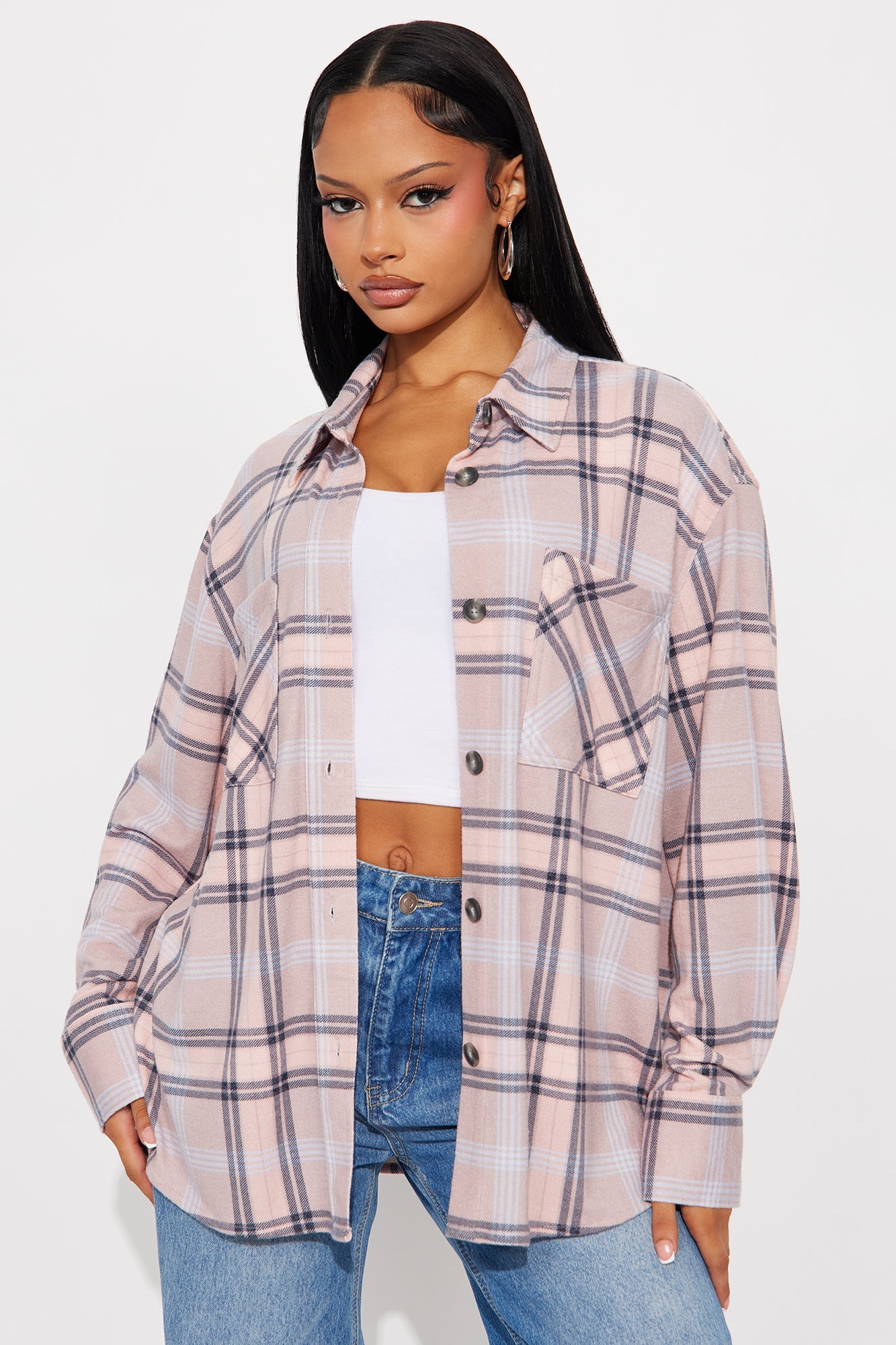 Reagan Long Sleeve Button Up Fleece Shirt - Blush