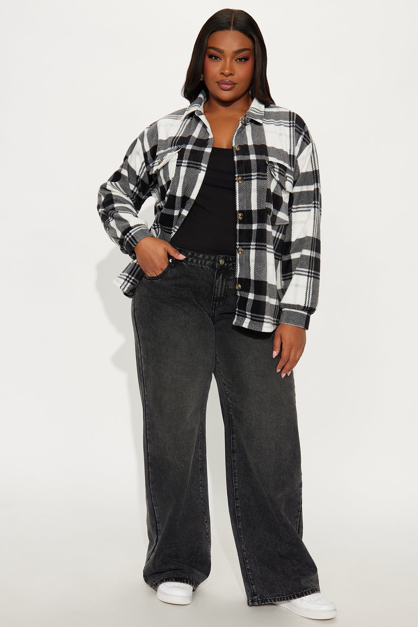 Dana Plaid Long Shacket - Black/White