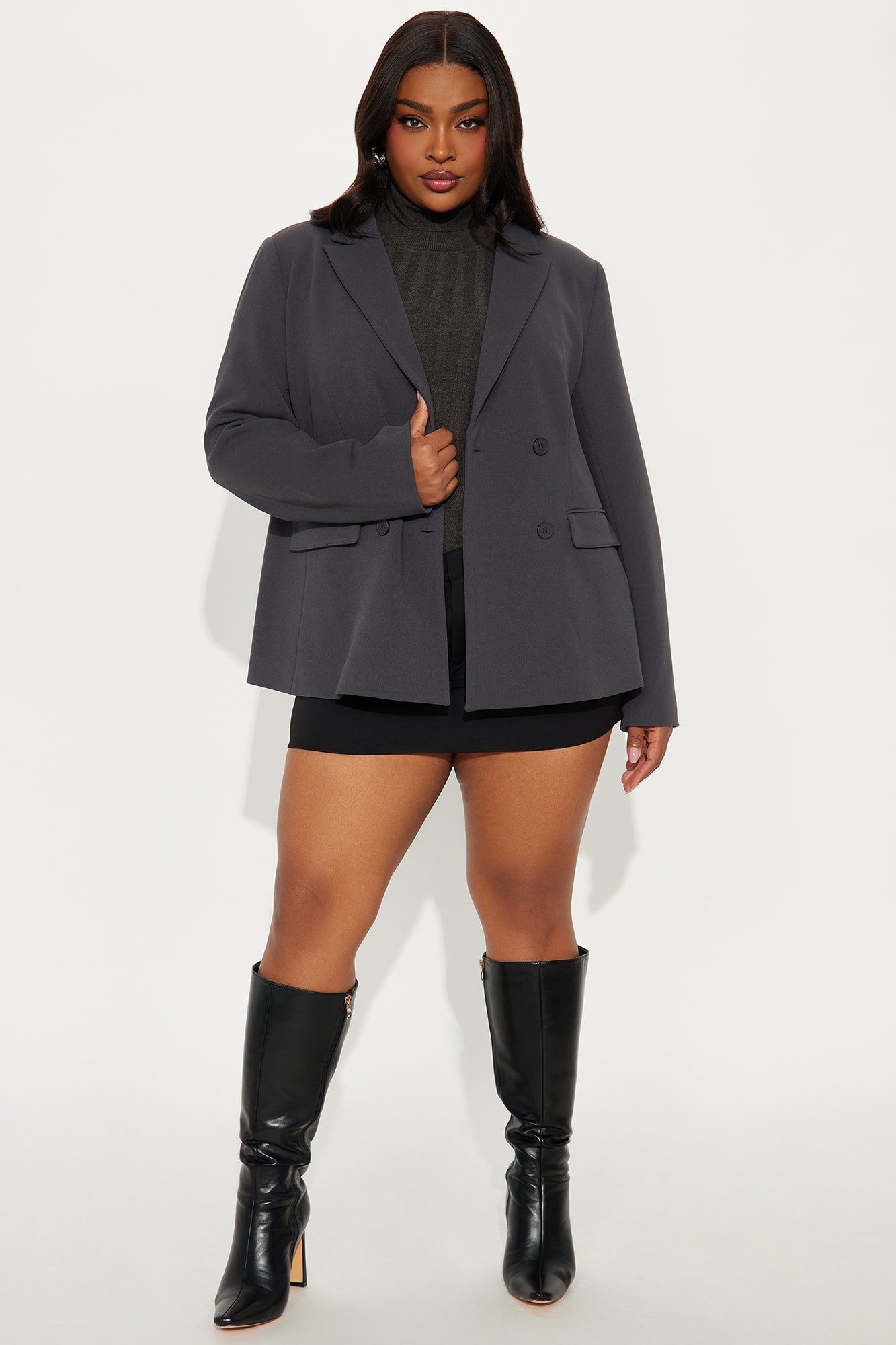 Goal Getter Double Breasted Blazer - Charcoal