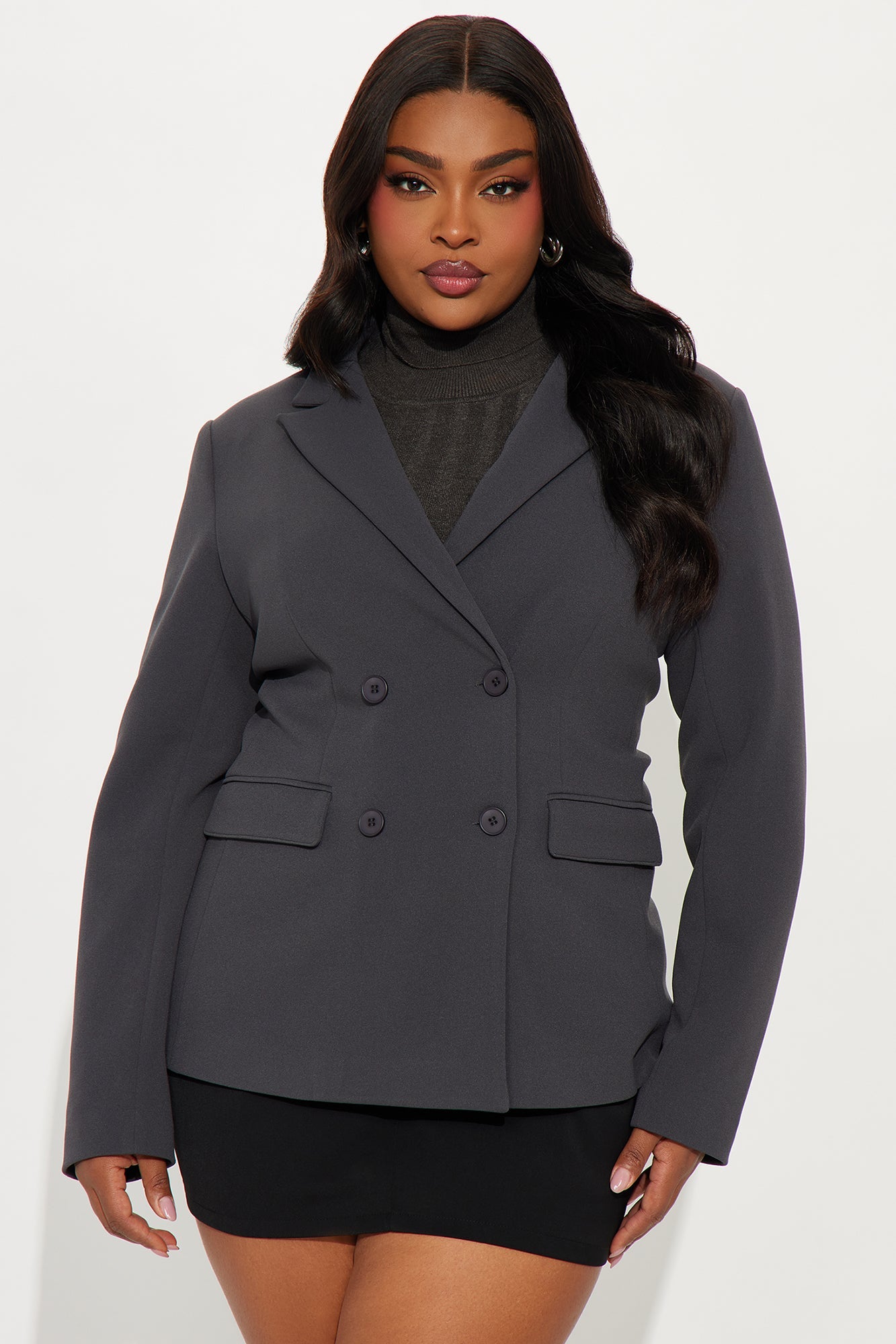 Goal Getter Double Breasted Blazer - Charcoal