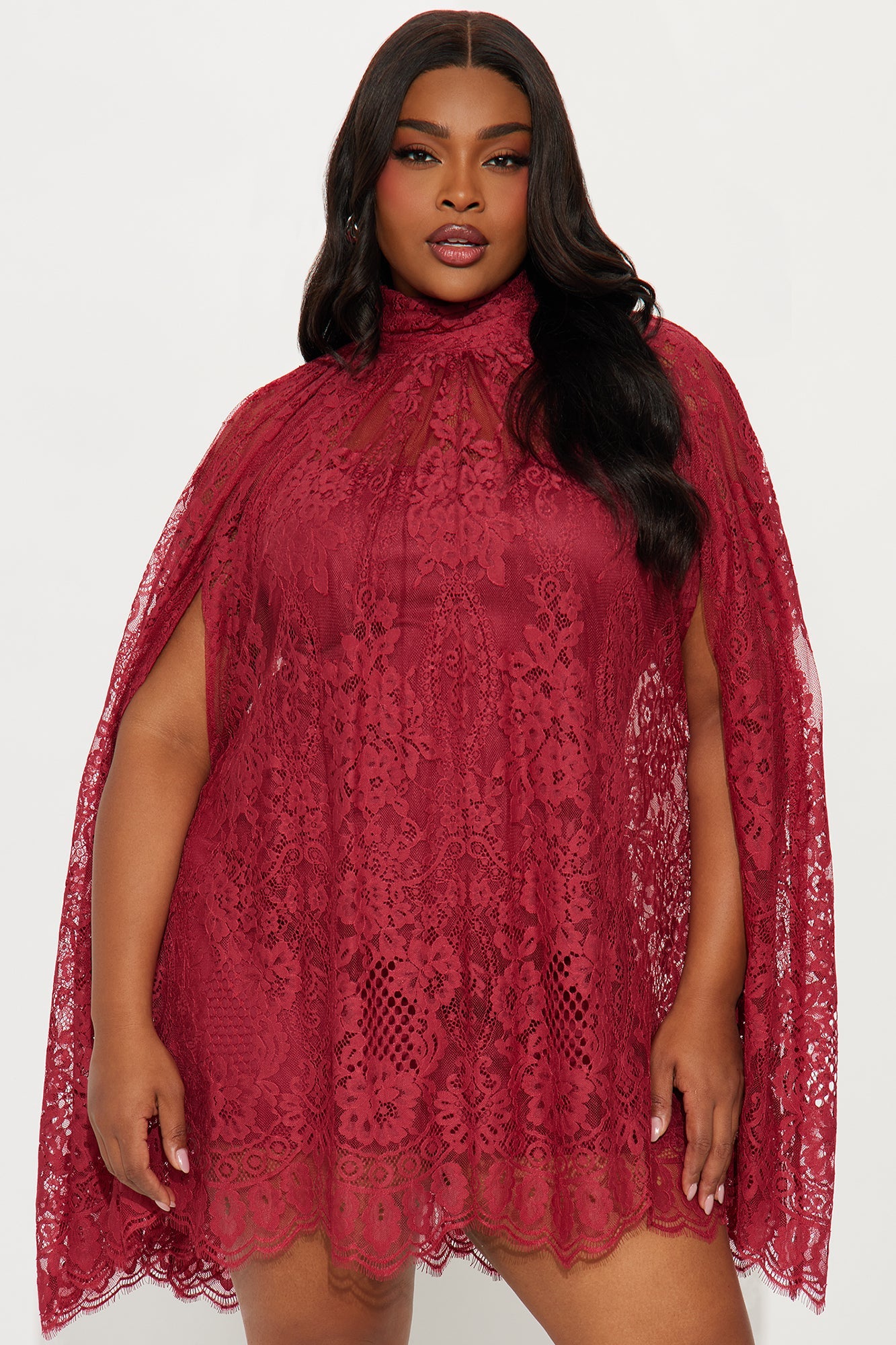 Leah Lace Cape Mini Dress Set - Red