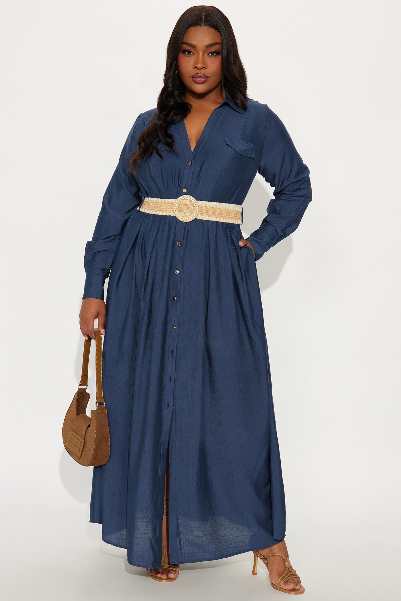 Laurel Linen Long Sleeve Maxi Shirt Dress - Navy