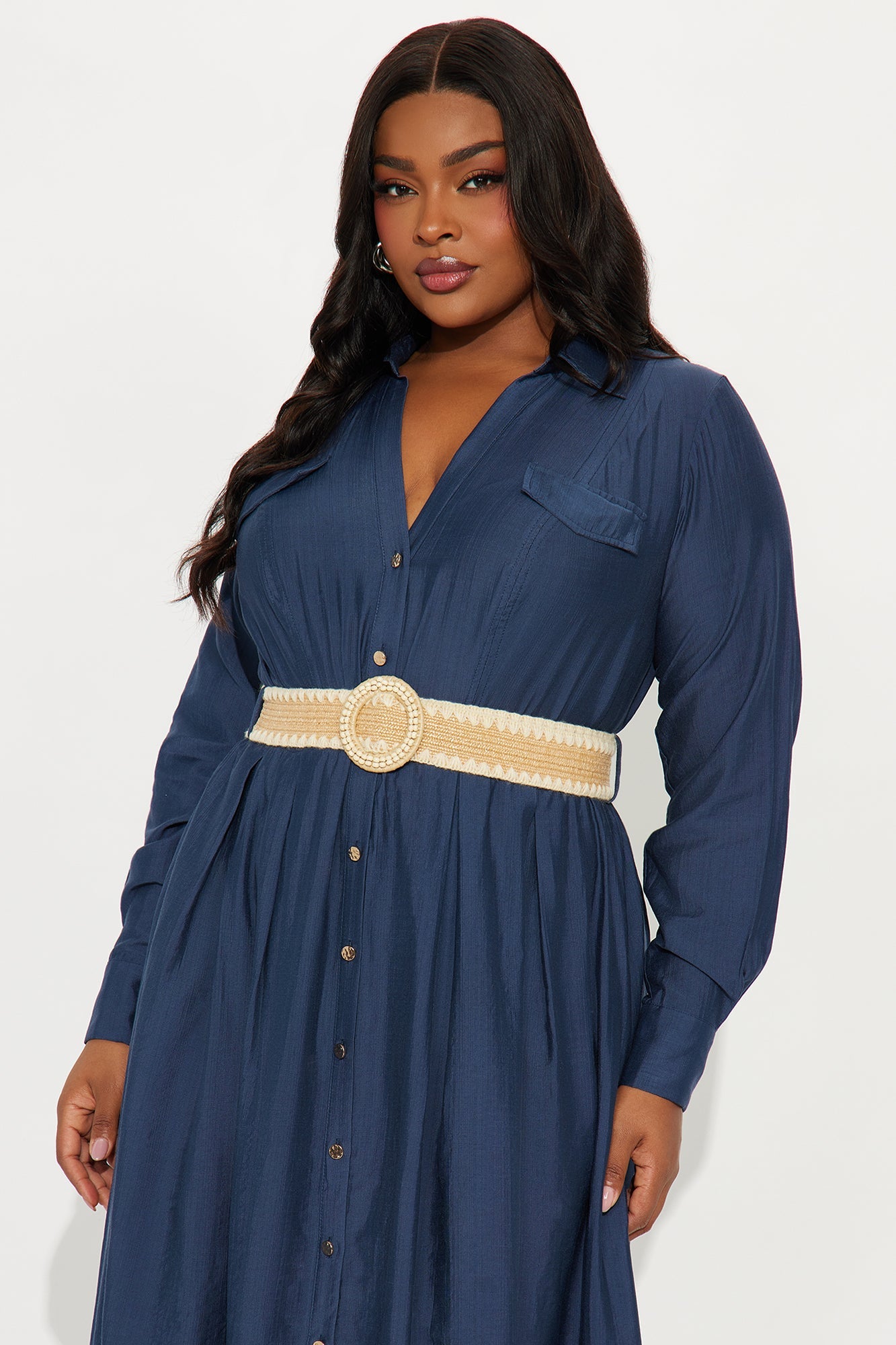 Laurel Linen Long Sleeve Maxi Shirt Dress - Navy
