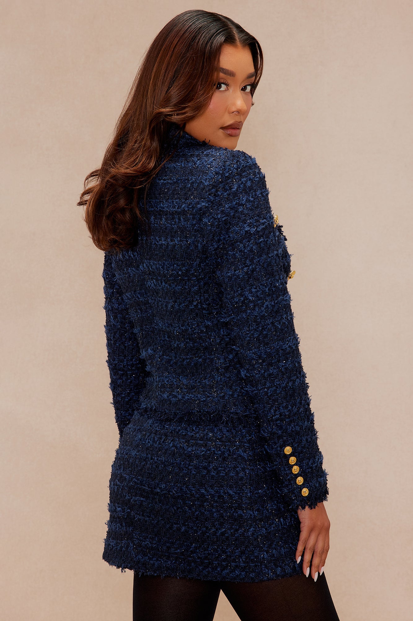 Talia Tweed Blazer Suit Set - Navy