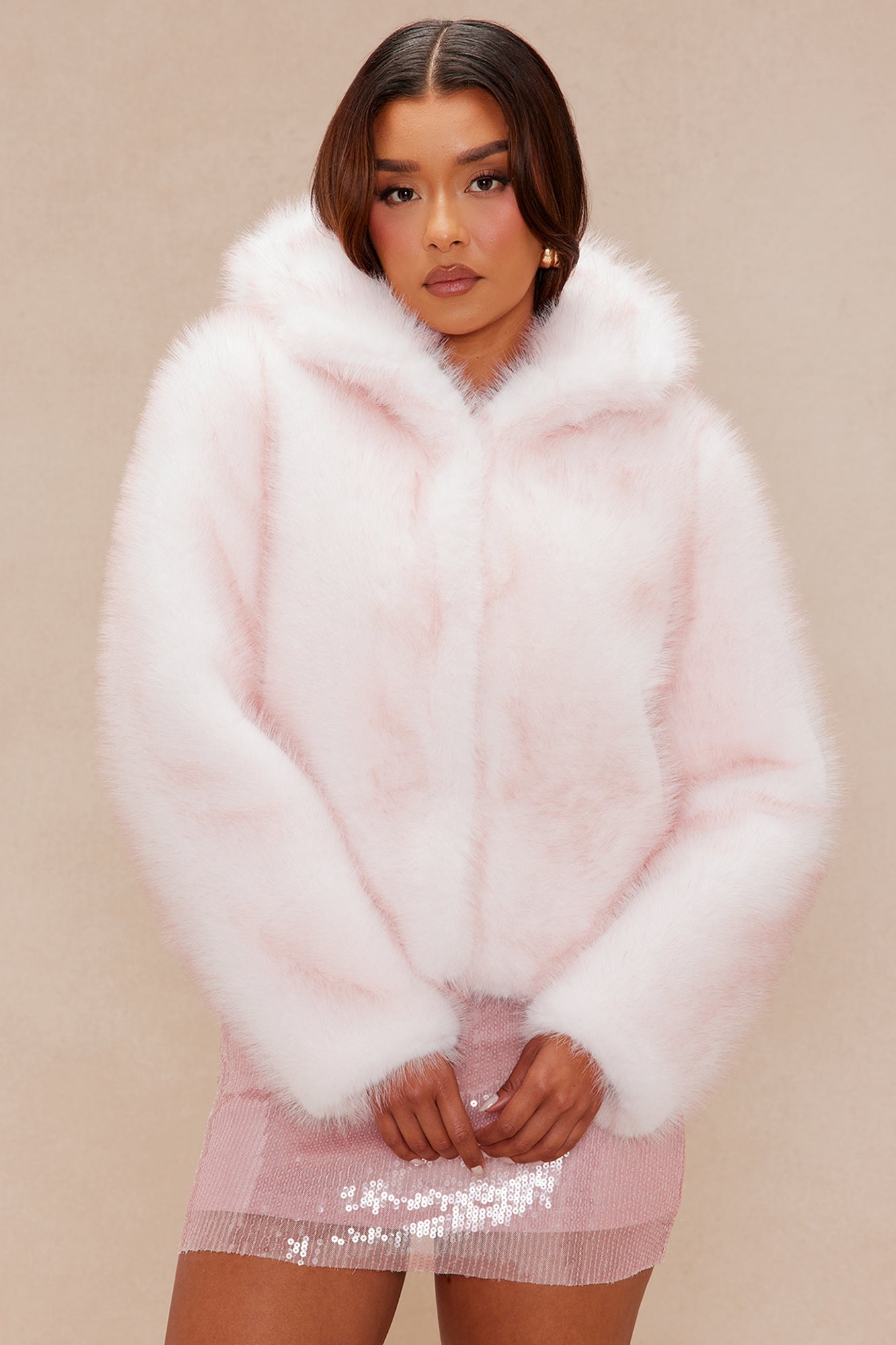 Lauryn Faux Fur Hooded Jacket - Light Pink
