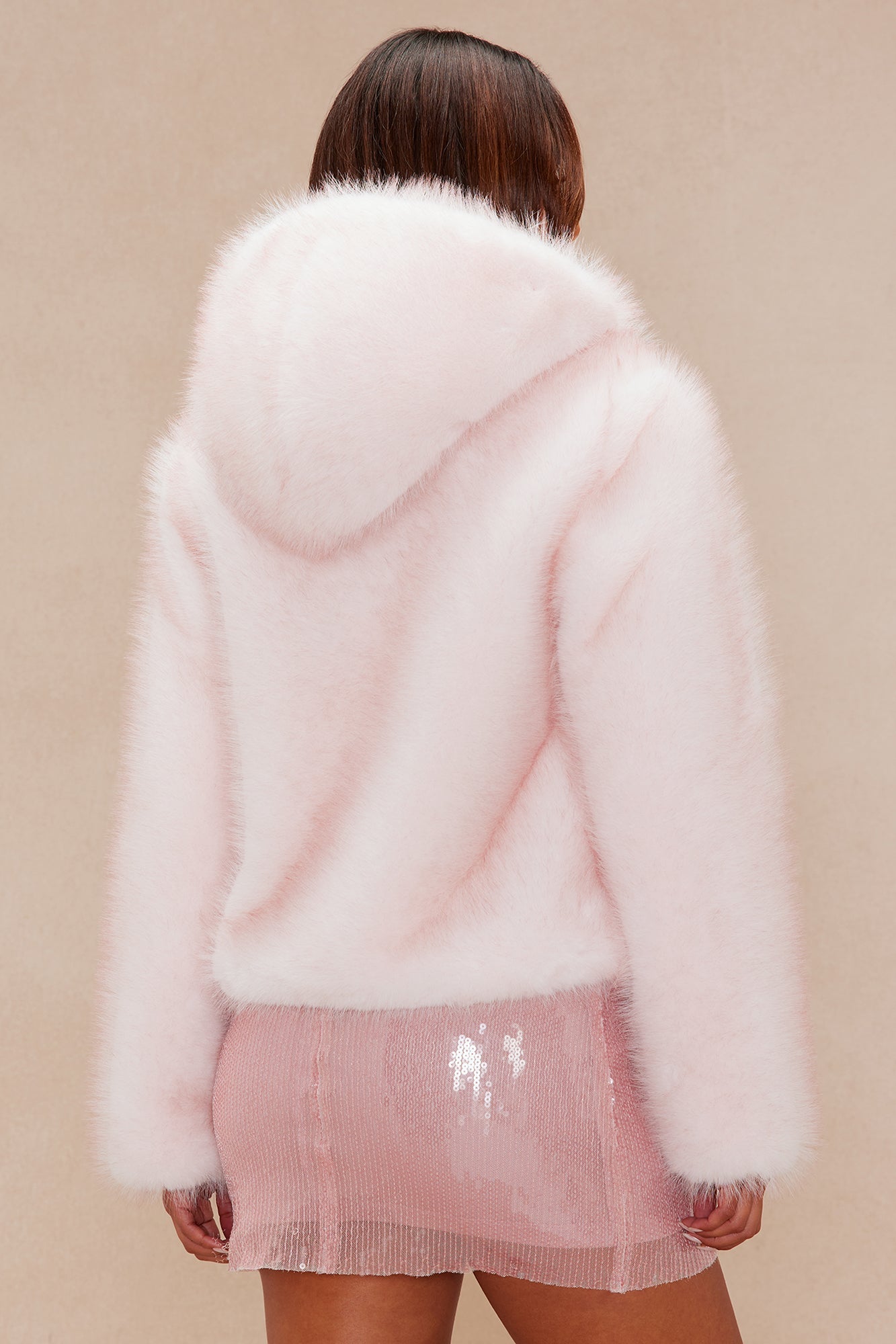 Lauryn Faux Fur Hooded Jacket - Light Pink