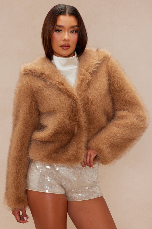 Lauryn Faux Fur Hooded Jacket - Mocha