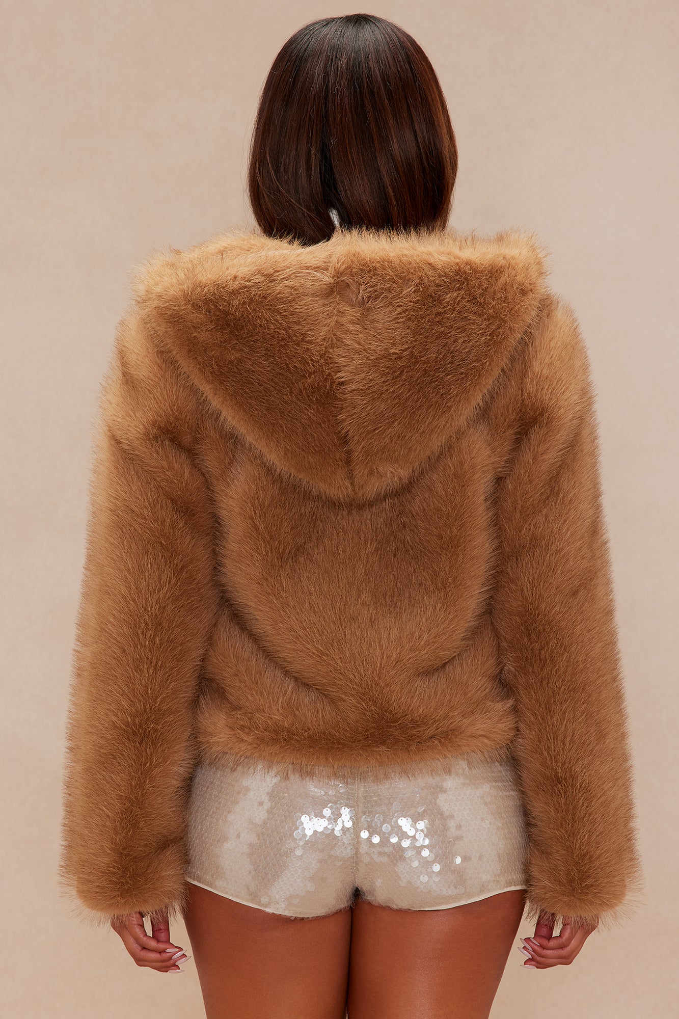 Lauryn Faux Fur Hooded Jacket - Mocha