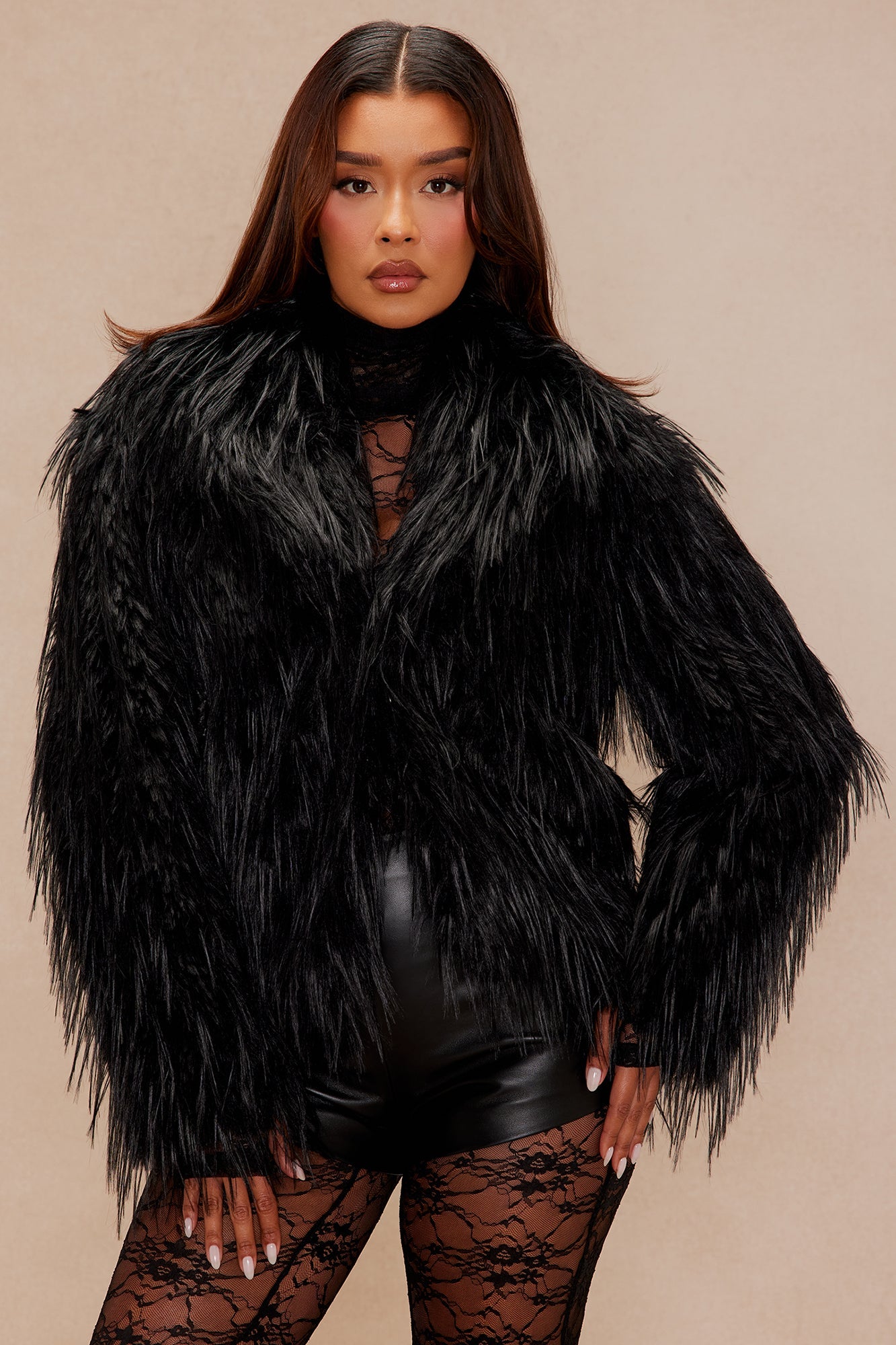 Anastasia Faux Fur Jacket - Black