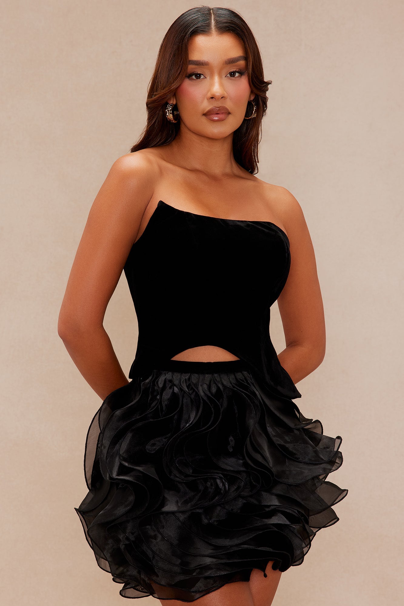Alondria Ruffle Mini Skirt Set - Black