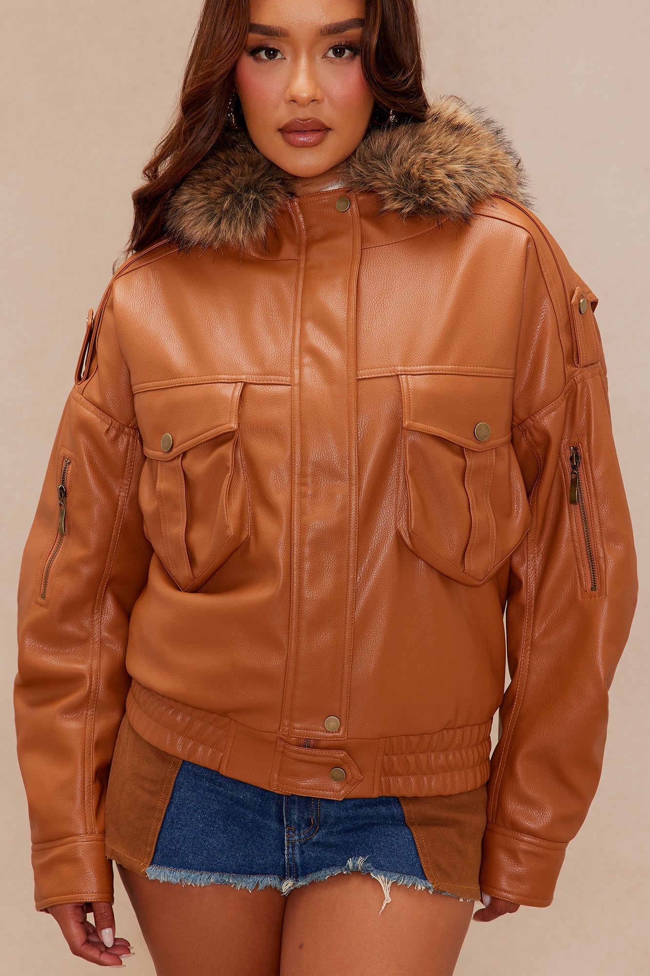 Riding Solo Faux Leather Jacket - Cognac