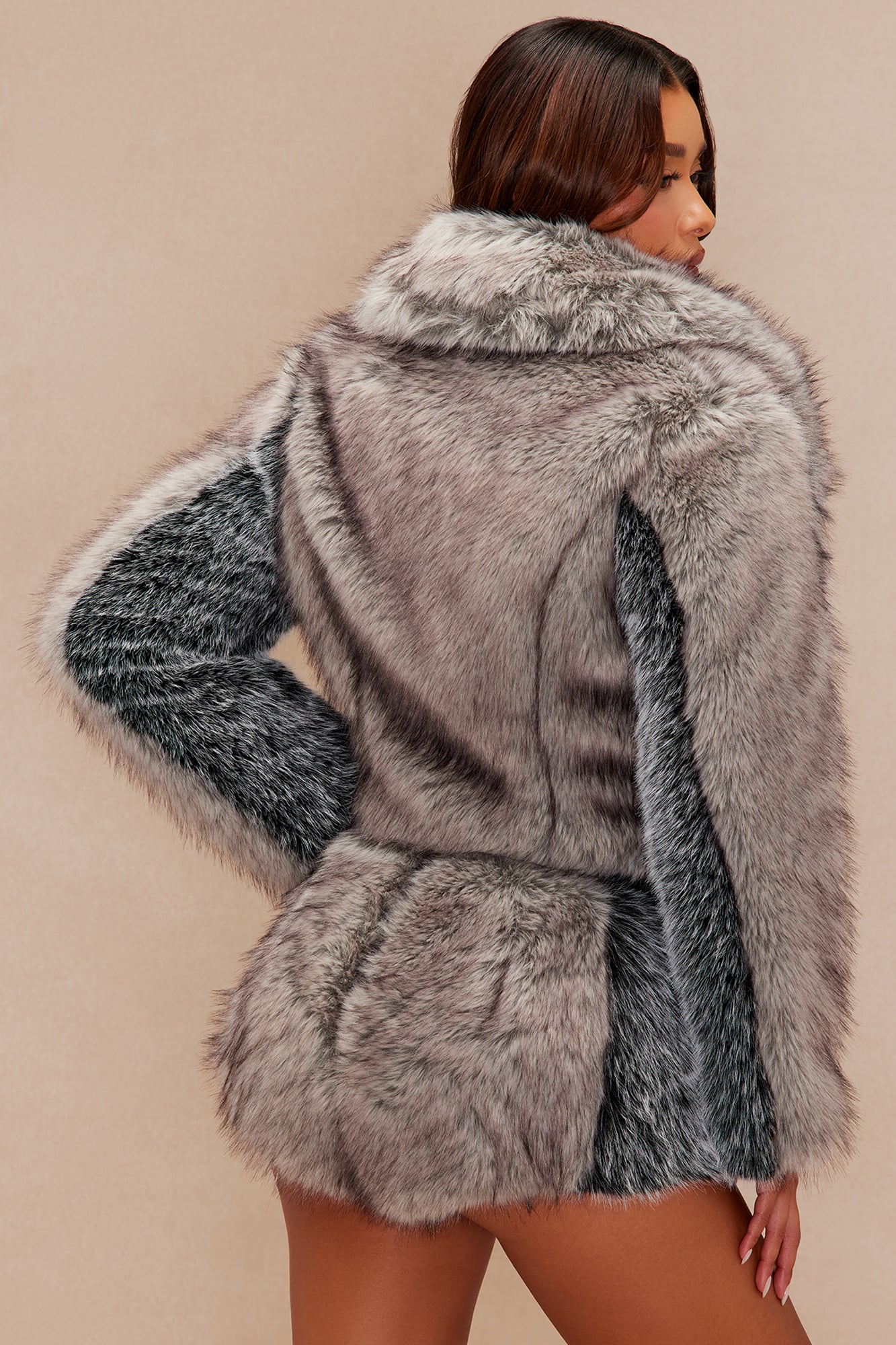 Noa Two Tone Faux Fur Short Set - Grey