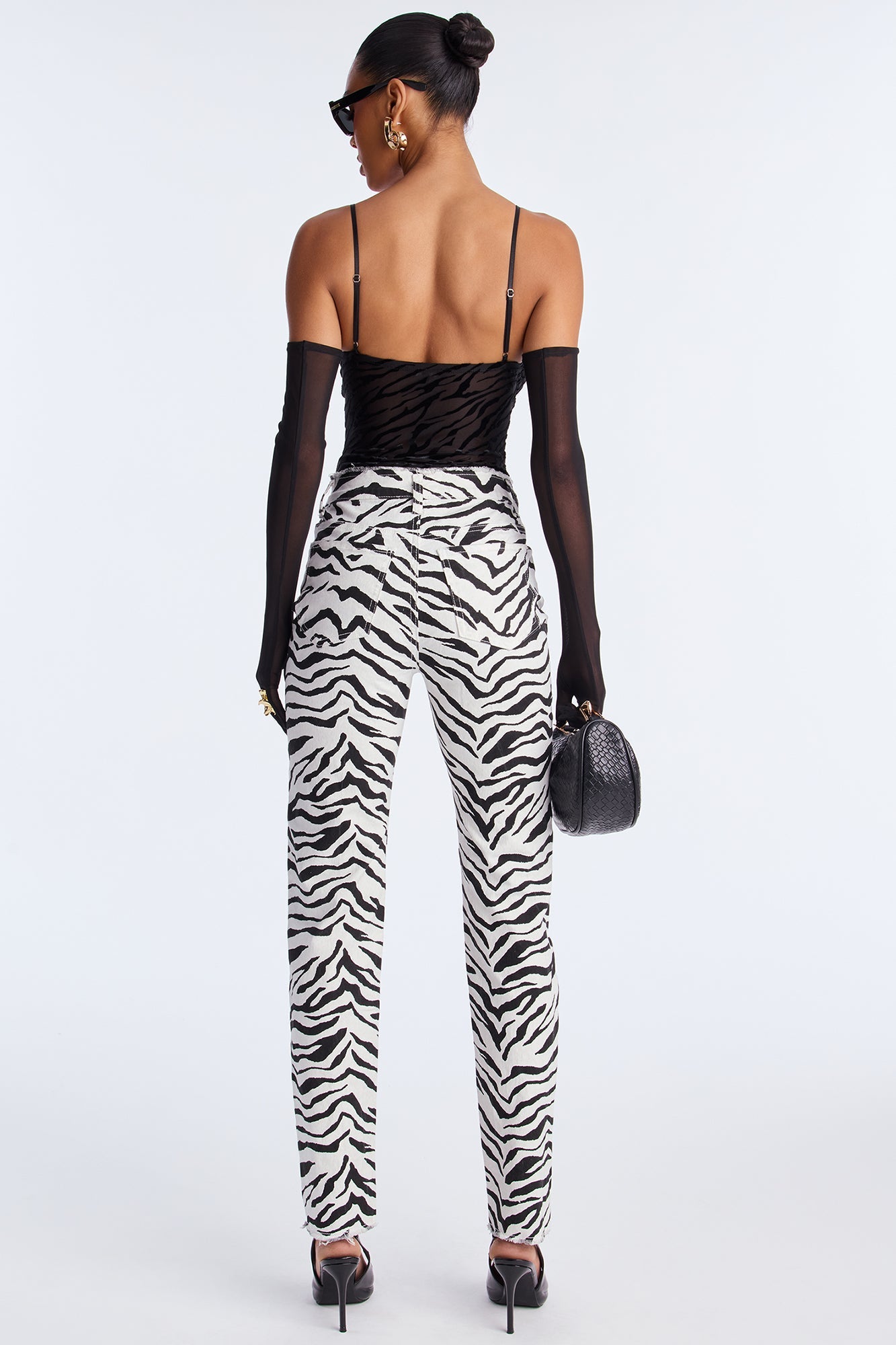 Going Rouge Printed Slim Straight Leg Jeans - Black/White