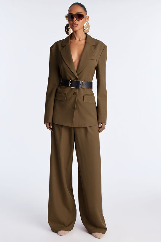 Boss Moves Belted Blazer Pant Set - Olive
