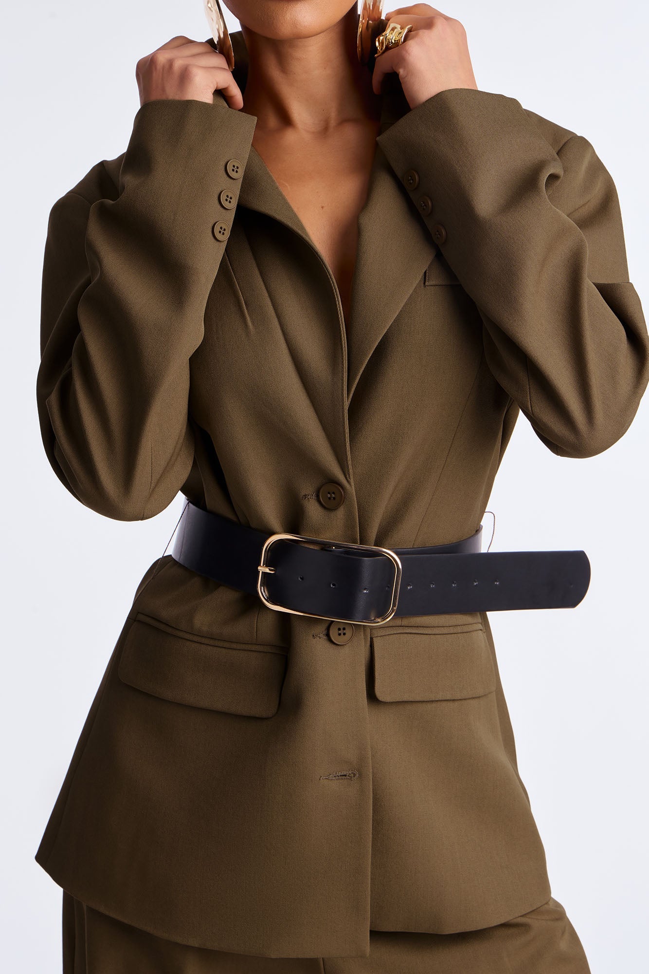 Boss Moves Belted Blazer Pant Set - Olive