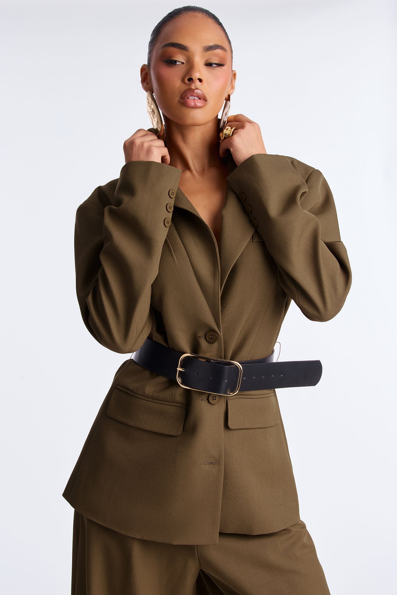 Boss Moves Belted Blazer Pant Set - Olive