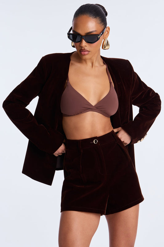 Callie Velvet Blazer Short Set - Chocolate