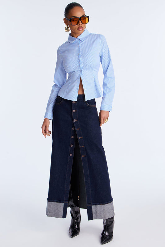 Never Going Back Striped Poplin Shirt - White/Blue