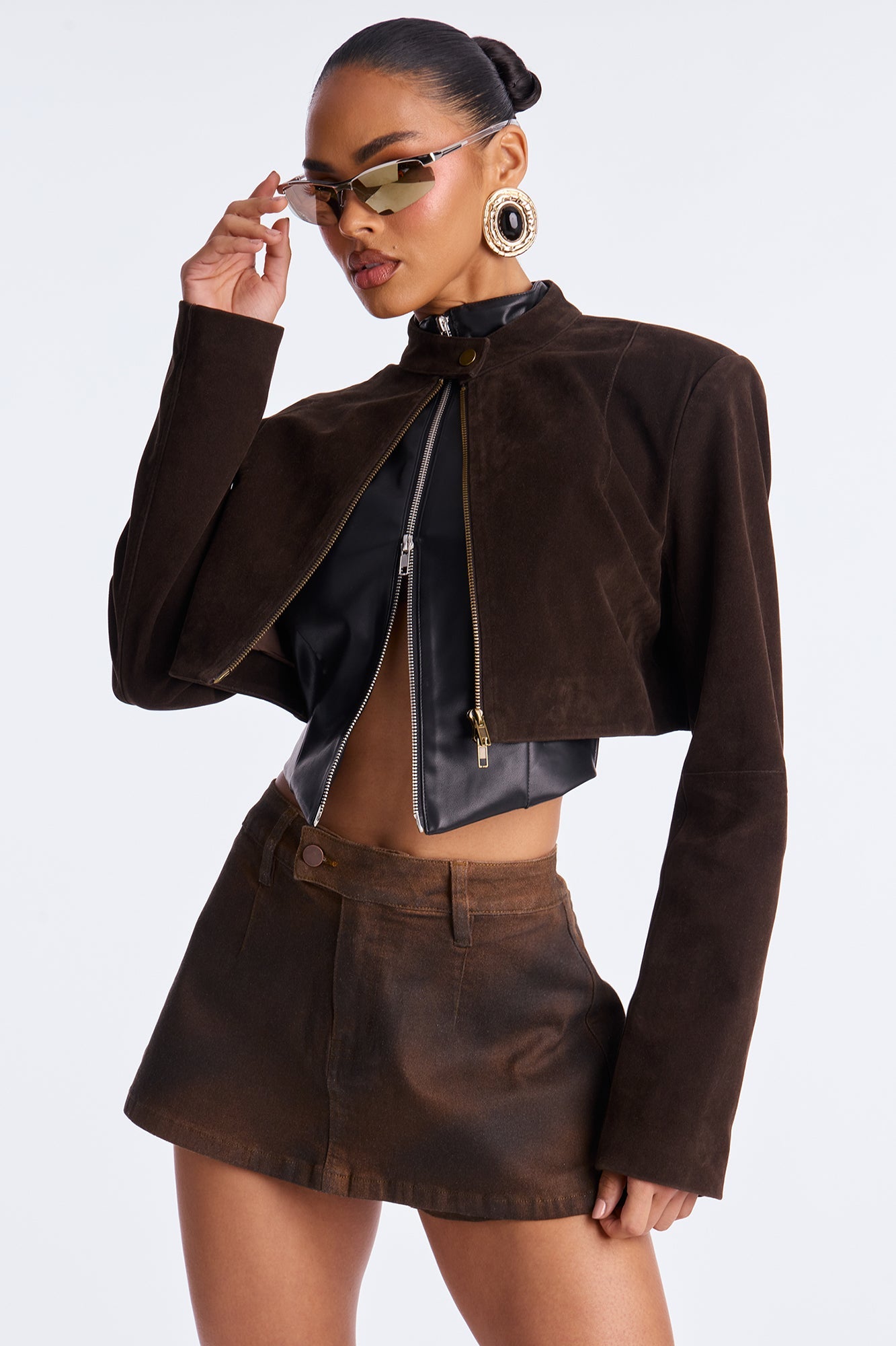 Taking Control Denim Peekaboo Skort - Chocolate