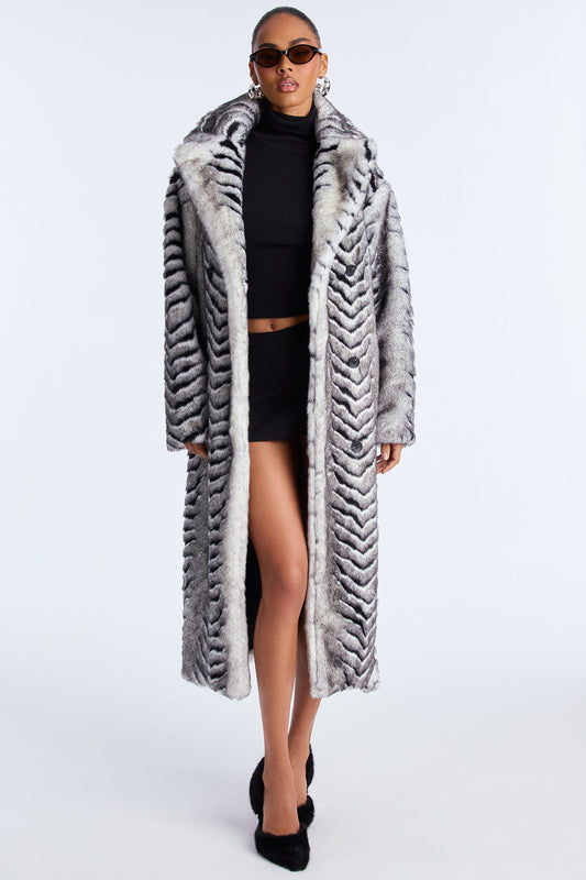 Pretty Prestigious Faux Fur Trench - Black/White