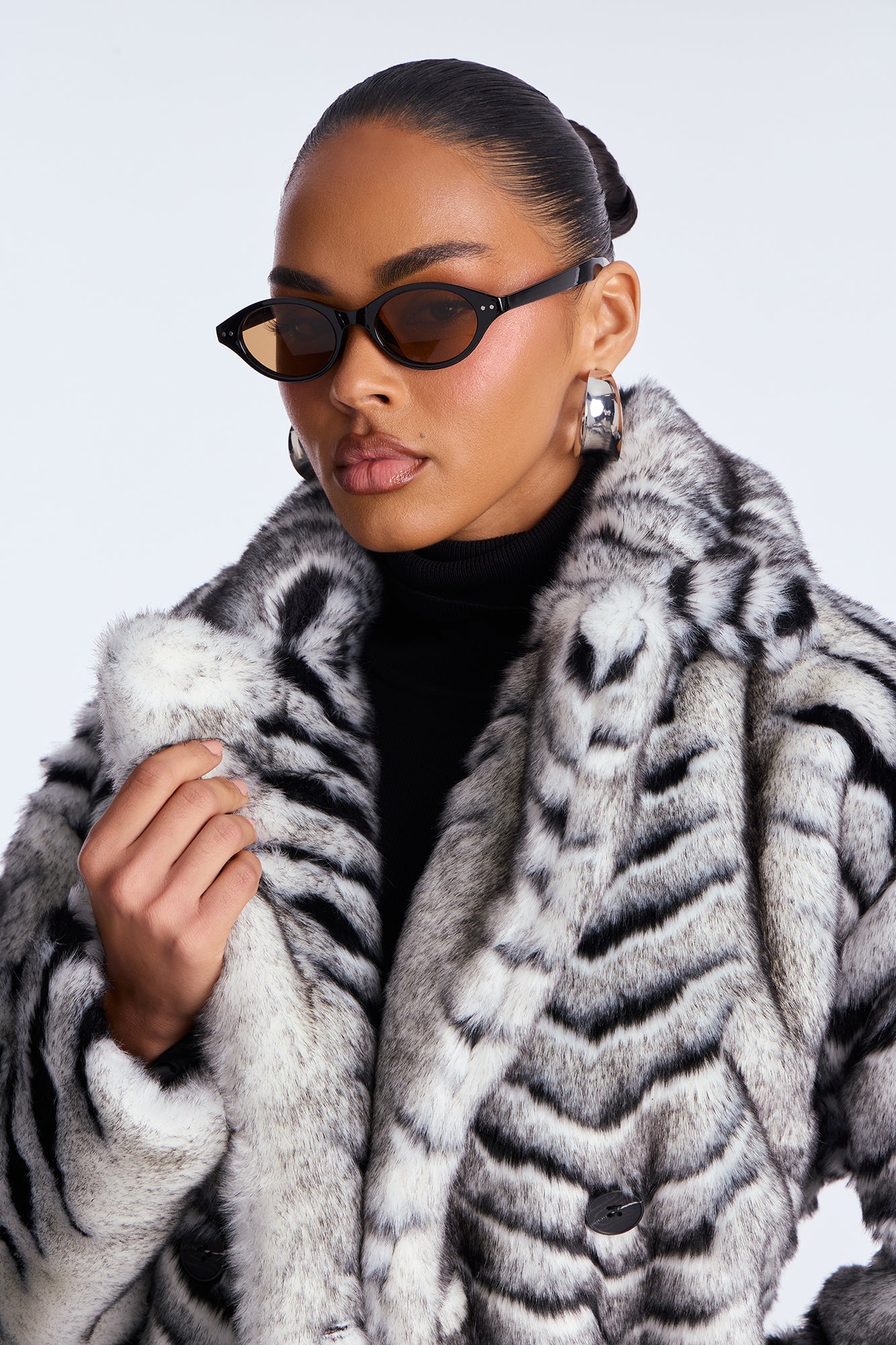 Pretty Prestigious Faux Fur Trench - Black/White