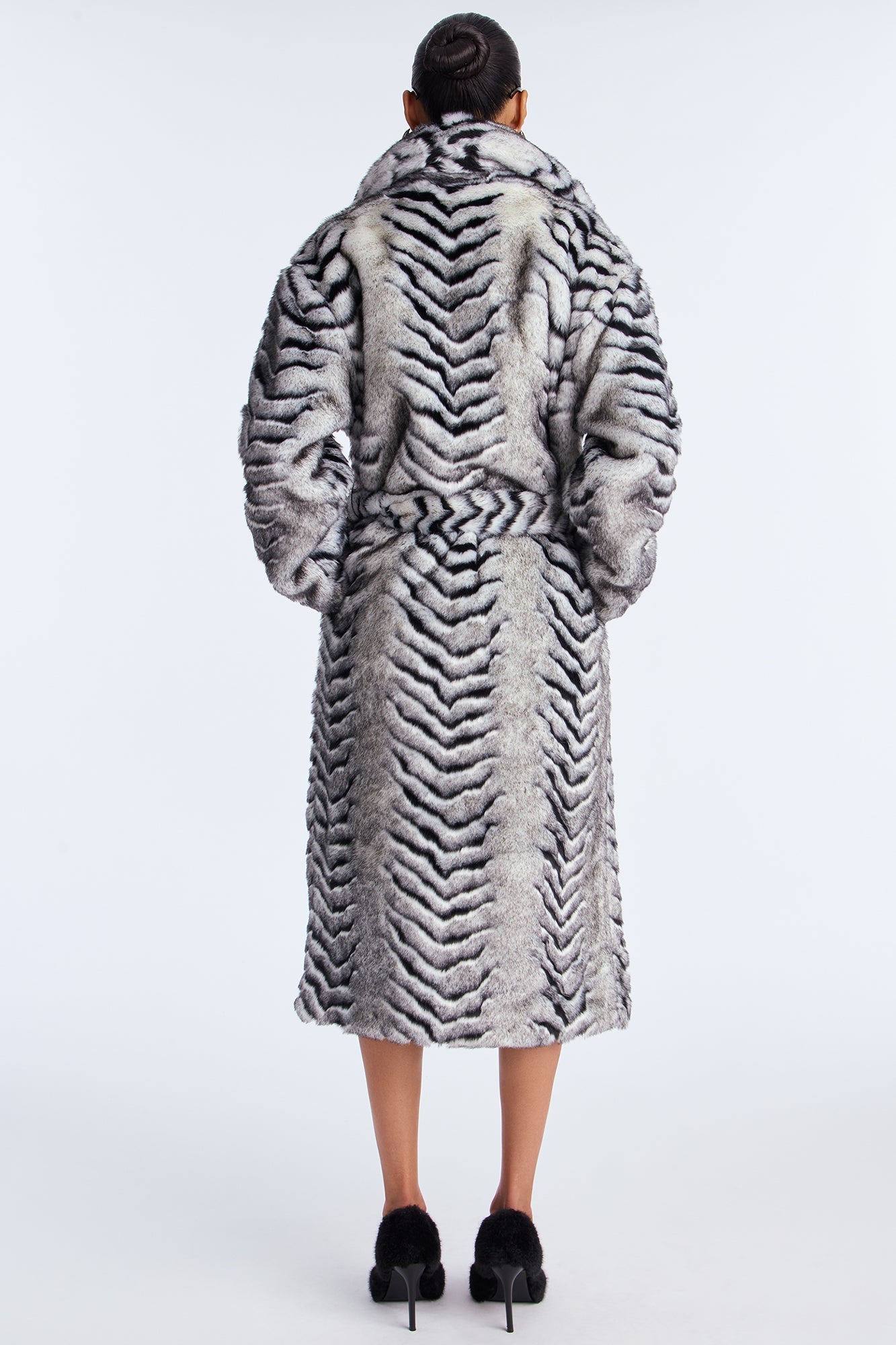 Pretty Prestigious Faux Fur Trench - Black/White